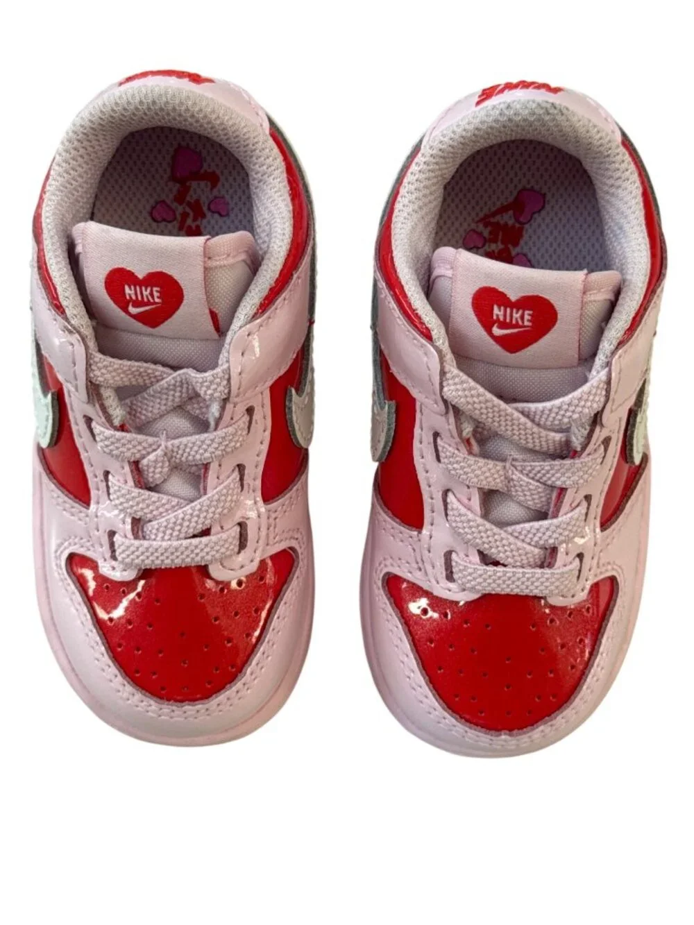NIKE Baby Girls Pink/Red Patent Leather Sneakers US 6C Heart Design Toddler